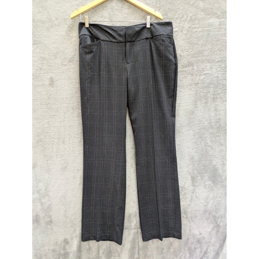 Dark Academia Plaid Dress Pants Womens 14 ELLE Grey Wool Blend Straight Leg